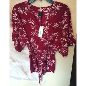 NWT | Kimono Tie Blouse | Wine | S | Worthington